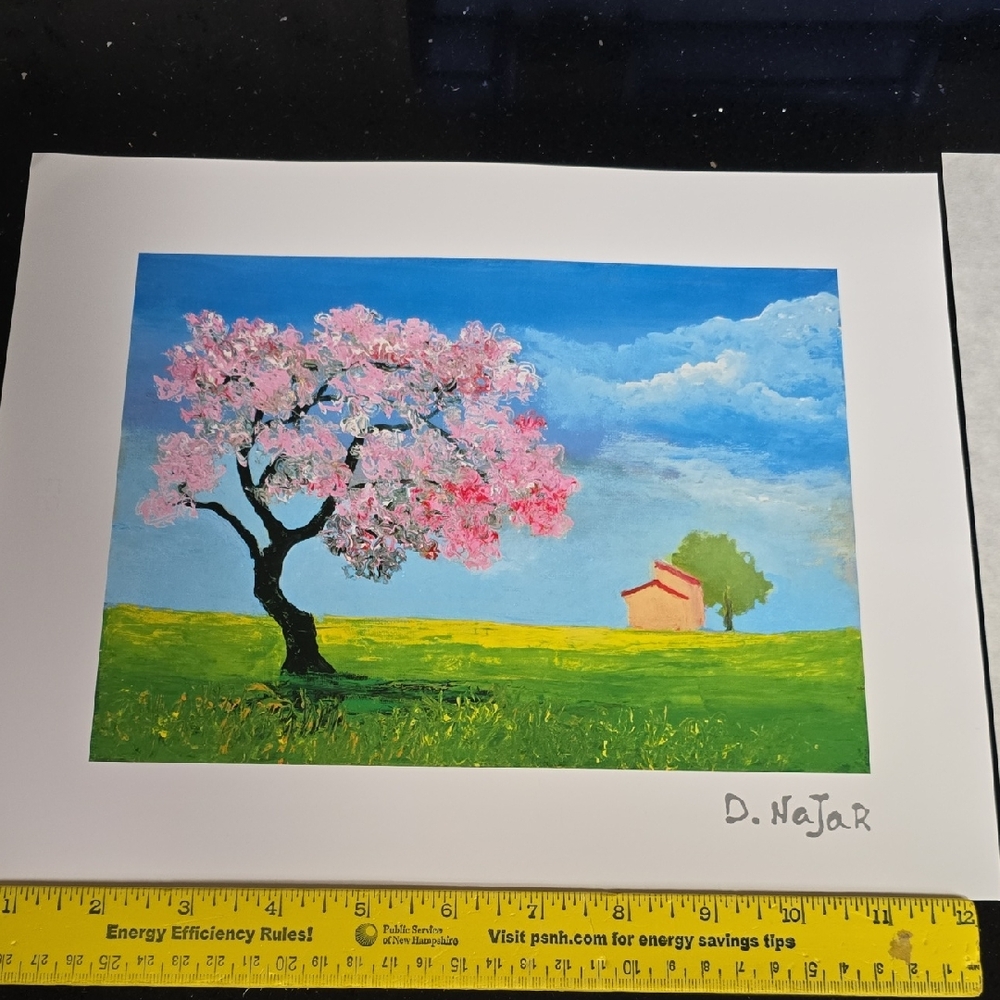 David Najar's 2021 Rural Home-Cherry Blossom Landscape Lithograph Print